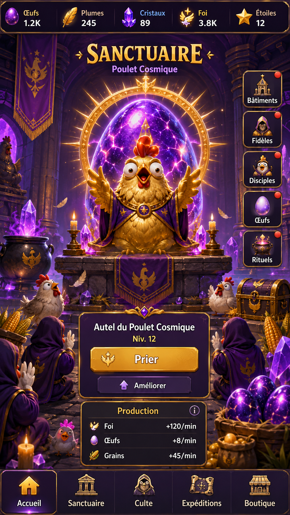 Capture de la home mobile du jeu